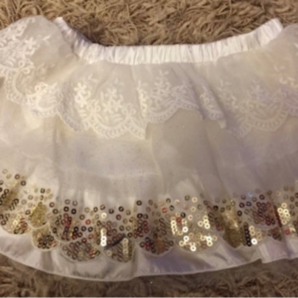 Kardashian Kollection White and Gold Sequin Mini Skirt
